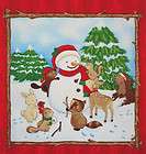 Christmas Woodland Animals (d) snowman panel fabric squ
