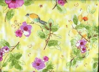 SKYLARK COLORFUL BIRDS FLORAL YELLOW Cotton Fabric BTY for Quilting 
