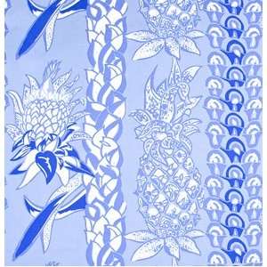 Alfred Shaheen Hawaiian Prints PINEAPPLE LEI Blue AS08 Fabric Free 