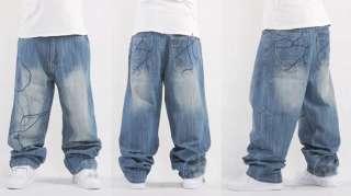   Skateboard Mens Washed Blue Loose Dance Pants Casual Jeans Irq  