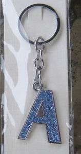 Letter Alphabet Initial Name Key Chain   Blue Crystal  