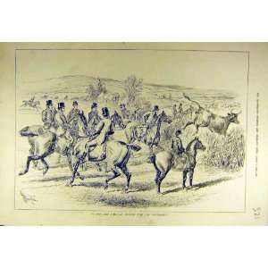  1880 Cow Hunt Fence Jump Southdown Hunters Old Print
