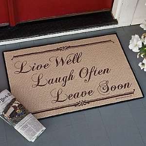  Laugh Often Leave Soon Doormat   Indoor/Outdoor Fray Resistant Gag 