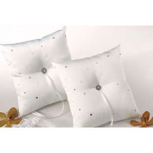  Scattered Pearls & Crystals Square Ring Pillow   White 