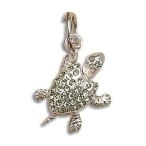 Crystal Movable Turtle Charm Crafted in Solid .925 Sterling Silver