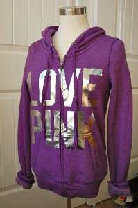 NWT Victorias Secret PINK Hoodie Jacket Purple & Leopard Bling 