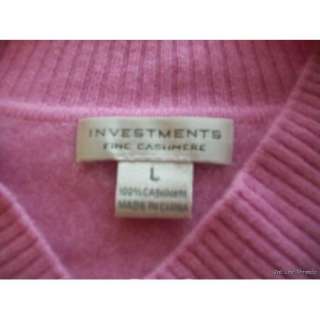 Womens INVESTMENTS Large L 100% cashmere pink shawl collar sweater EXC 