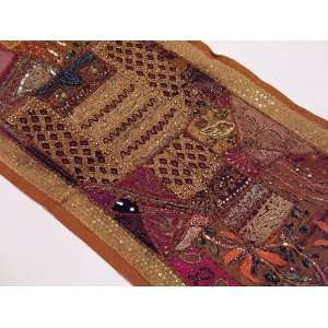 Chocolate Indian Vintage Table Runner Sari Patchwork Wall Tapestry 