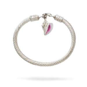  Sterling Silver Cable Bangle Bracelet with Enamel Conch 