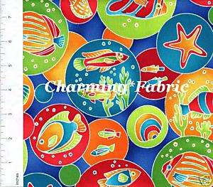 KAUFMAN Sassy Sealife Fish~Ocean Theme Quilting Fabric  