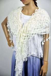 100% Cotton Gentle Elegant Hand Knit Lace Scarf Shawl Wrap Womens 
