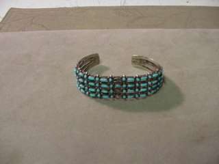 Antique Navajo Indian Sterling Silver SouthWestern Row Turquoise Cuff 