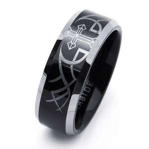 9MM Comfort Fit Tungsten Carbide Wedding Band Cross Engraved Black 