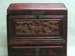Chinese Antique Scholars Book Chest Carved Panel H1202  