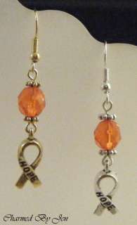 MS MULTIPLE SCLEROSIS Awareness Earrings w/ HOPE Charms  