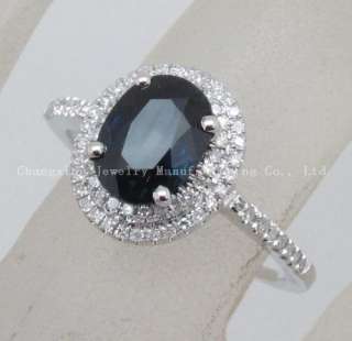 HOTSolid 14k White Gold Natural Blue Sapphire & Diamond ring  
