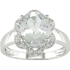  14K White Gold .06 ctw Diamond and Green Amethyst Ring 