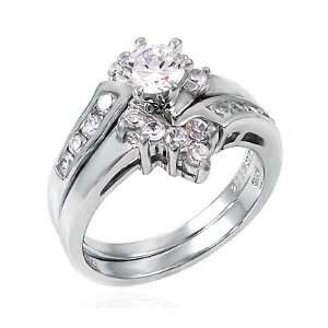 Silver Ring with Cubic Zirconia, Engagement / Wedding Ring Set 