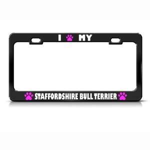 Staffordshire Bull Terrier Paw Love Pet Dog Metal license plate frame 