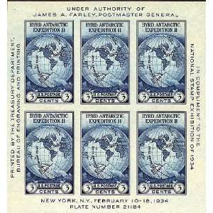  USA Scott # 735 Plate Block of 6 Stamps Imperforated Byrd 