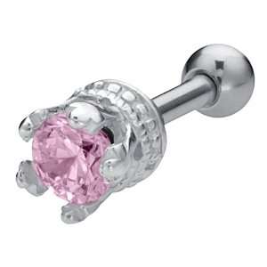   Crown Pink Cubic Zirconia .925 Sterling Silver Cartilage Earring Stud