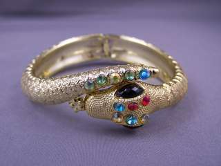 hinged crystal eyes serpent snake cuff bangle bracelet  