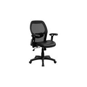  High Back Office Mesh Chair with Black Leather Seat 