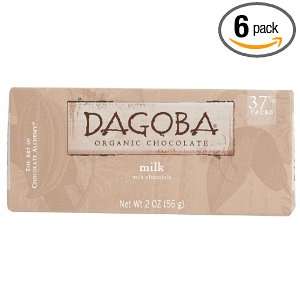 Dagoba Organic Chocolate Bar, Milk Chocolate, 2 Ounce Bars (Pack of 6 