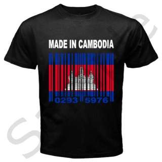   CAMBODIA Cambodian Khmer Barcode Country Flag CUSTOM Black T shirt Y16