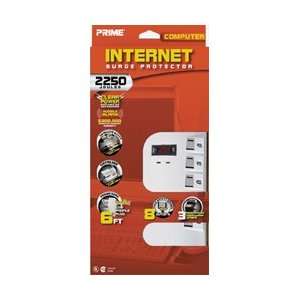 Prime PB004120 Internet 8 Outlet 2250 Joule Surge Protector, White