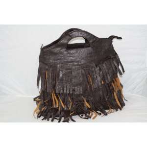   New Leather Brown Handbag with Fringes on the Front 
