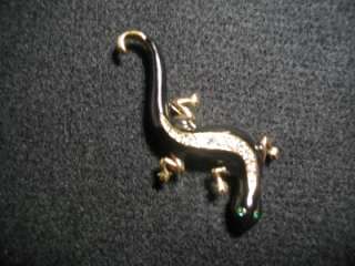   Signed AVON Black Enamel & Rhinestone Salamander Lizard Pin  