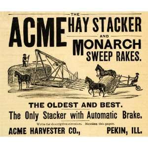  1893 Ad Acme Harvester Farming Hay Stacker Monarch Rake Agriculture 