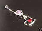 HEART DOUBLE MULTI GEMSTONE DANGLY BELLY RING PINK/RED