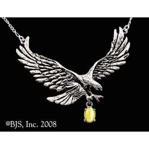  Gem, 14k White Gold, Yellow set gemstone, Eagle Animal Jewelry, 14 k