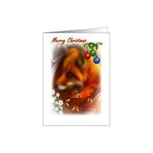Merry Christmas ~ Sister ~ Fractalius Fox / Flowers / Butterflies Card