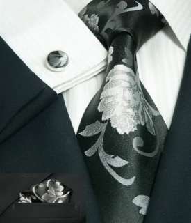 Mens Floral Black & Gray Silk Tie Set TheDapperTie 87H  