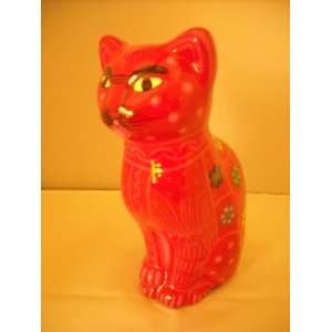 Mexican Red Cat Pottery Statue New 