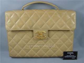   Chanel Quilted Beige Lamb Skin Leather Briefcase Very Good  