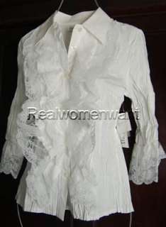 RWW~New Size S L Heavenly White Cascading Lace Poet Top Blouse Shirt 