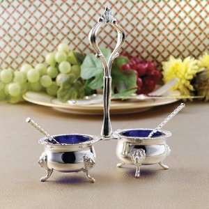  SALT N PEPPER SET WITH SPOONS   SILVERPLATED SALT AND PEPPER 