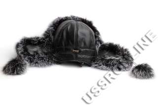 Russian Natural Black Arctic Fox Fur and Natural Leather Ladies Hat
