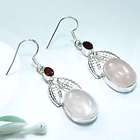 beautiful silver 925 set roze quartz + garnet earrings 