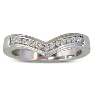  V Look 1/8ct Diamond Wedding Band in Sterling Silver Ring 