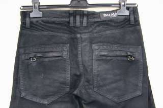   Black Leather Effect Skinny Biker Jeans Sz 28 Decarnin 29  