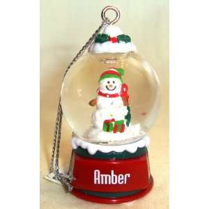  Amber Christmas Snowman Snow Globe Name Ornament 