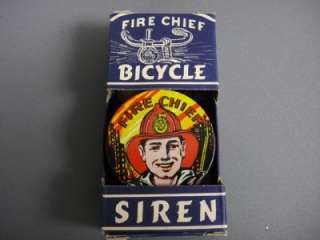 VINTAGE FIRE CHIEF BICYCLE SIREN/ORIGINAL BOX NEW OLD STOCK 1950S 
