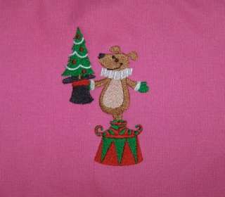 Holiday Magician Dog & Decorated Christmas Tree Monogram Cotton Canvas 