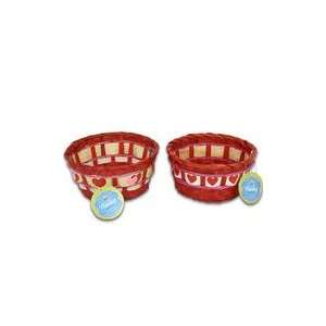  Case of 48 Valentines Round Red Bamboo Basket w/Hearts   7 