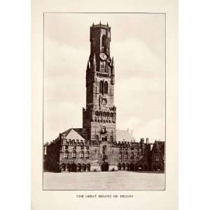  1912 Print Bruges Belgium Bell Tower Belfort Belfry 